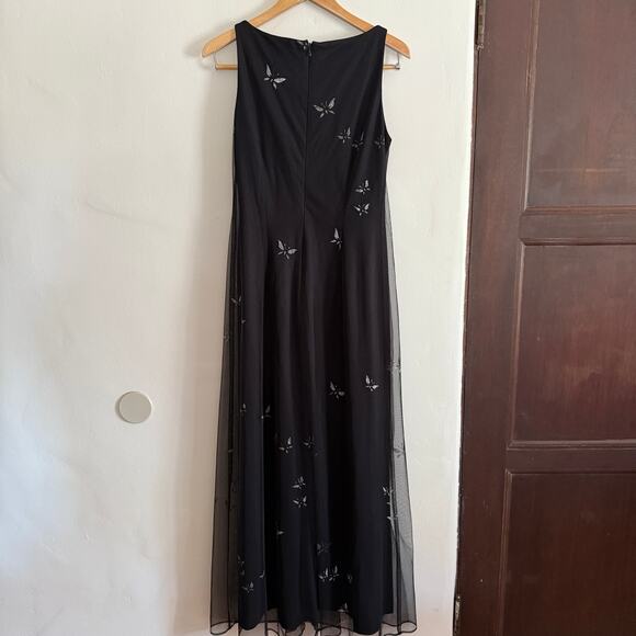 VIRGO 2 90s Vintage Y2K Vintage Black Mesh gown with Sparkly Butterflies Size 8 - Picture 4 of 6